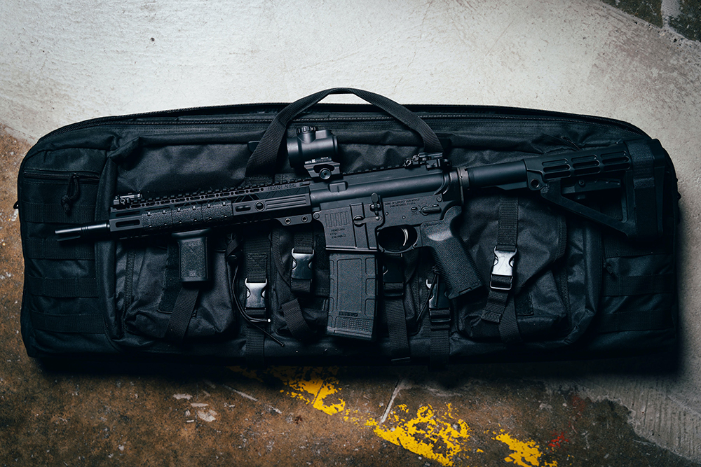 AR pistol on rifle bag